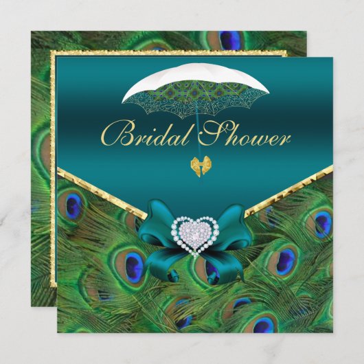 Blauwgroen Peacock Vrijgezellenfeest Uitnodigen Kaart (Voorkant / Achterkant)