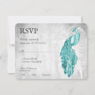 Blauwgroen Peacock Wedding RSVP-Kaart RSVP Kaartje