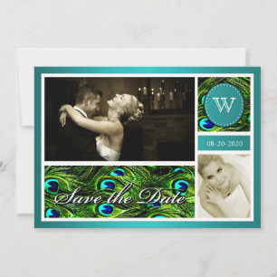 Blauwgroen Peacock Wedding Save the Date Photo Car