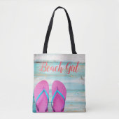 Blauwgroen perhout Roze Teenslippers Canvas tas (Voorkant)