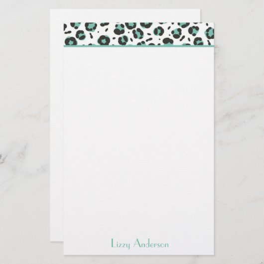 Blauwgroen persoonlijk papier van leopard (Voorkant / Achterkant)