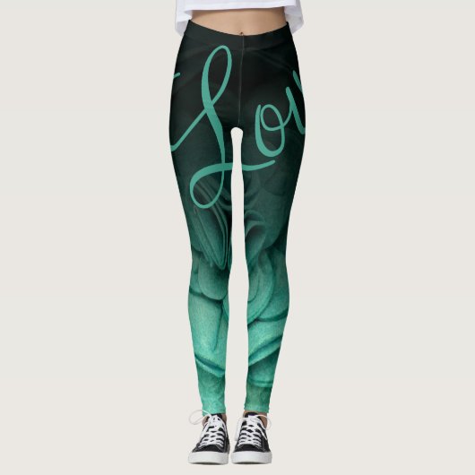 Blauwgroen petalen leggings (Voorkant)