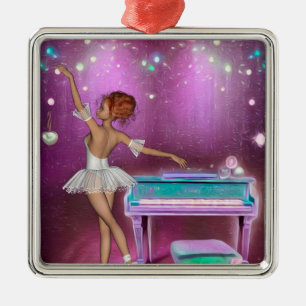 Blauwgroen Pianoroze achtergrond en Ballerina Metalen Ornament