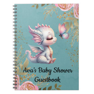 Blauwgroen Pink Dragon Butterfly Baby shower Gaste Notitieboek