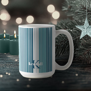 Blauwgroen Pinstripe Kerstpatroon#28 ID1009 Koffiemok