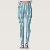 Blauwgroen Pinstripe Kerstpatroon#28 ID1009 Leggings (Voorkant)