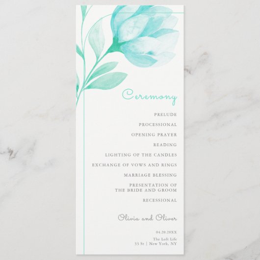 Blauwgroen pioenen bruiloft programma (Voorkant)