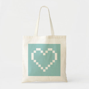 Blauwgroen pixelated hartpictogram canvas tas   Pi