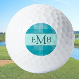 Blauwgroen Plaid Custom Monogram Initialen Dames Golfballen