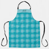 Blauwgroen Plaid Custom Monogram Initialen Schort (Voorkant)