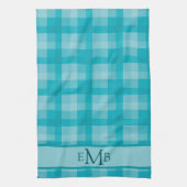 Blauwgroen Plaid Custom Monogram Initialen Theedoek (Verticaal)