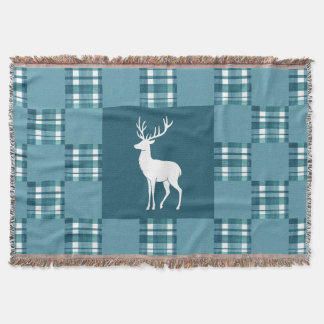 Blauwgroen Plaid met White Deer Silhouette Deken