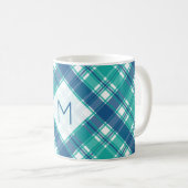 Blauwgroen Plaid Monogram Koffiemok (Voorkant rechts)