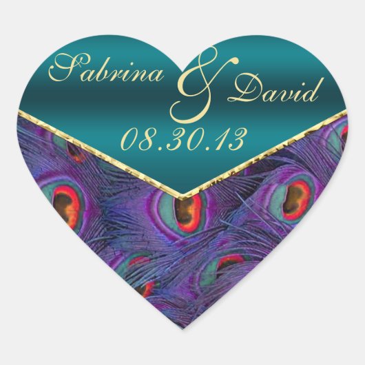 Blauwgroen plum Peacock Envelope Seal Hart Sticker (Voorkant)
