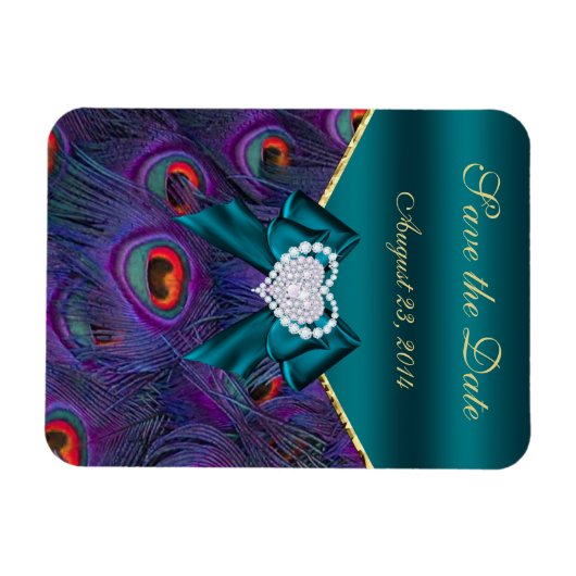 Blauwgroen Plum Peacock sparen de Datum Magneet (Horizontaal)