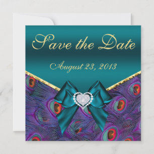 Blauwgroen Plum Peacock sparen de Datum Save The Date