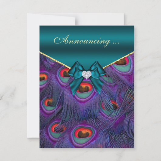 Blauwgroen Plum Peacock Verloving aankondiging (Voorkant)