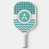Blauwgroen Polka Dot Chevron Pickleball Paddle (Achterkant)