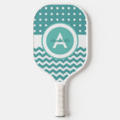 Blauwgroen Polka Dot Chevron Pickleball Paddle (Voorkant)