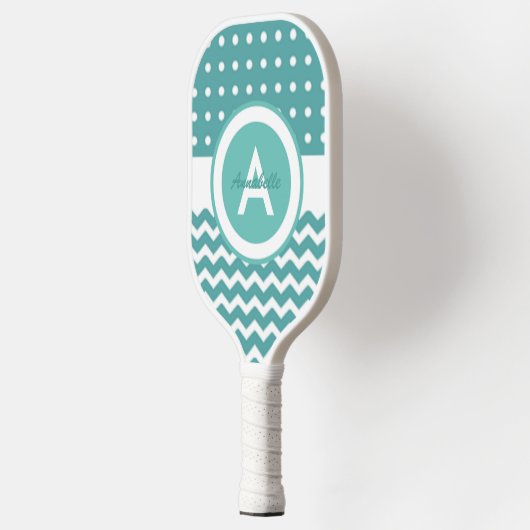 Blauwgroen Polka Dot Chevron Pickleball Paddle (Links)