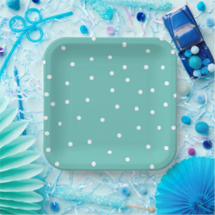 Blauwgroen Polka Dot Pattern Minimalist Papieren Bordje