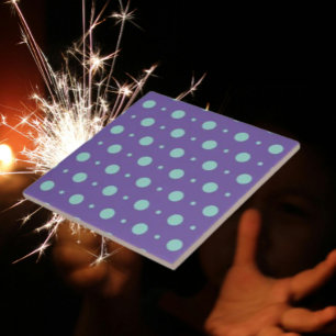 Blauwgroen Polka Dots op Paarse Keramische Tegel Tegeltje