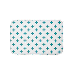 Blauwgroen polka kruist wit badmat