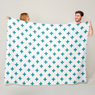 Blauwgroen polka kruist wit fleece deken