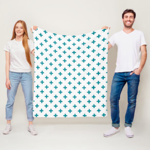 Blauwgroen polka kruist wit fleece deken