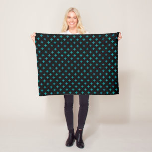 Blauwgroen polka kruist zwart fleece deken