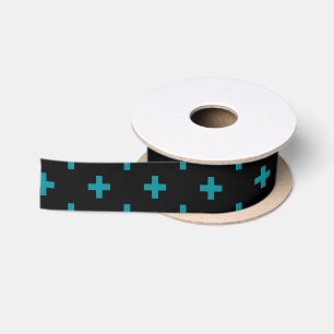 Blauwgroen polka kruist zwart lint