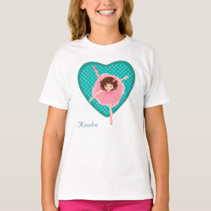 Blauwgroen Polkadot Heart Pink Ballerina T-shirt