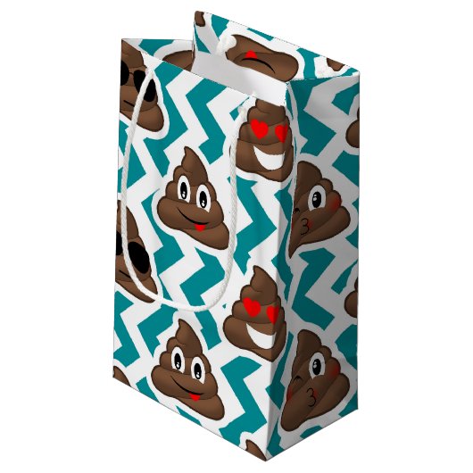 Blauwgroen Poop Emoji Pattern Klein Cadeauzakje (Achterkant Gekanteld)