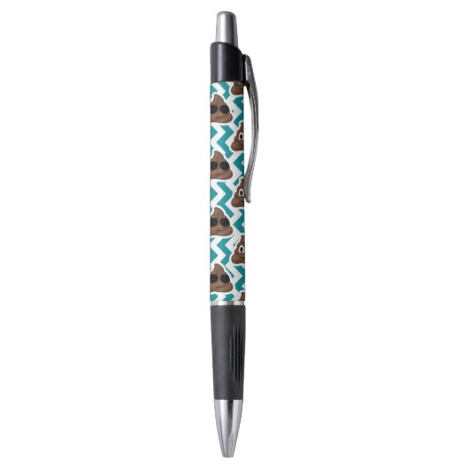 Blauwgroen Poop Emoji Pattern Pen (Achterkant (Verticaal))