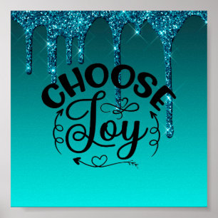 Blauwgroen Poster Glitter Inspirerend Quote
