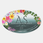 Blauwgroen productlabels: kleurrijke bloemen met I Ovale Sticker (Voorkant)