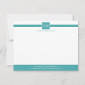 Blauwgroen Professional Monogram Business Flat Not Notitiekaartje (Voorkant)