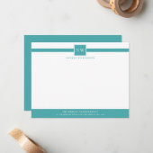 Blauwgroen Professional Monogram Business Flat Not Notitiekaartje (Voorkant / Achterkant in situ)