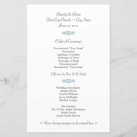 Blauwgroen programma Galaxy WEDDING (Achterkant)