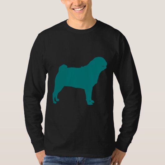 Blauwgroen Pug Silhouet Classic T-shirt 708 (Voorkant)