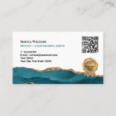 Blauwgroen QR-code voor mobiele notaris- en lening Visitekaartje (Achterkant)