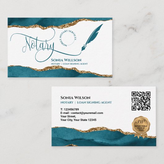 Blauwgroen QR-code voor mobiele notaris- en lening Visitekaartje (Voorkant / Achterkant)