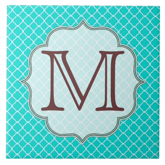 Blauwgroen Quarterfoil Latti Monogram Displayile Tegeltje (Voorkant)