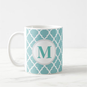 Blauwgroen Quatrefoil Marokkaanse Monogram Koffie  Koffiemok