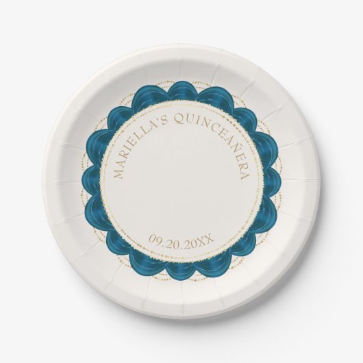 Blauwgroen quinceanera papieren bordje (Voorkant)