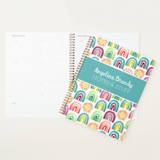 Blauwgroen Rainbows & Suns Pattern Terug naar Scho Planner (Display)