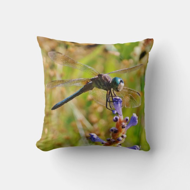 Blauwgroen regenboogvlieg/lavenderbloem kussen (Voorkant)