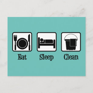Blauwgroen reiniging Eat Sleep Clean Cute Maid Ser Briefkaart