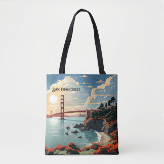 Blauwgroen Reisposter Geïnspireerde Canvas tas