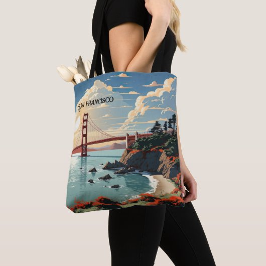 Blauwgroen Reisposter Geïnspireerde Canvas tas (Dichtbij)